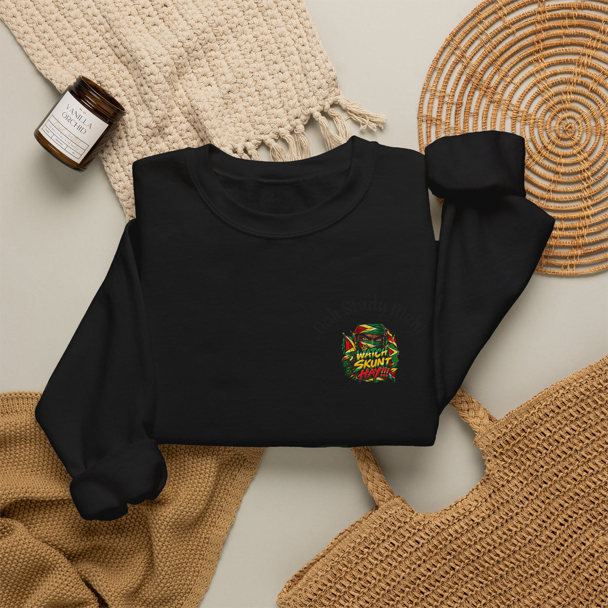 Crewneck Sweatshirt — 'Talk Slowly I'm High' Retro Skull Graphic