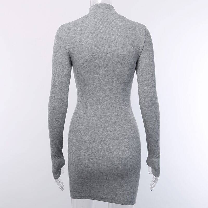 New Slim-fit High Neck Long Sleeve Hip Dress 2023 Europe and the United States Cross-border Sexy Slim-fit Simple One-step Dress