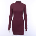 New Slim-fit High Neck Long Sleeve Hip Dress 2023 Europe and the United States Cross-border Sexy Slim-fit Simple One-step Dress