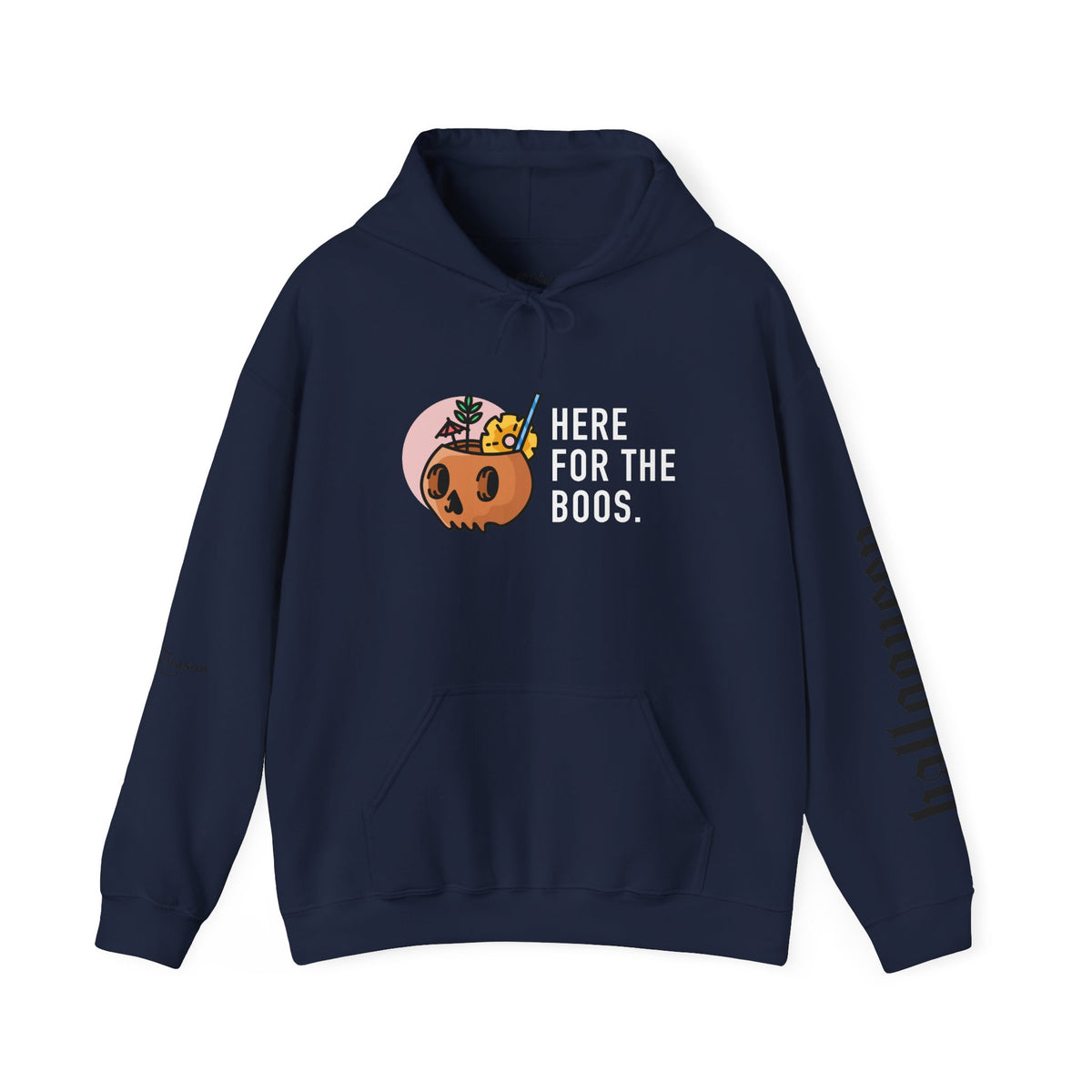 Halloween Hoodie — "Here For The Boos" Pumpkin Cocktail Graphic