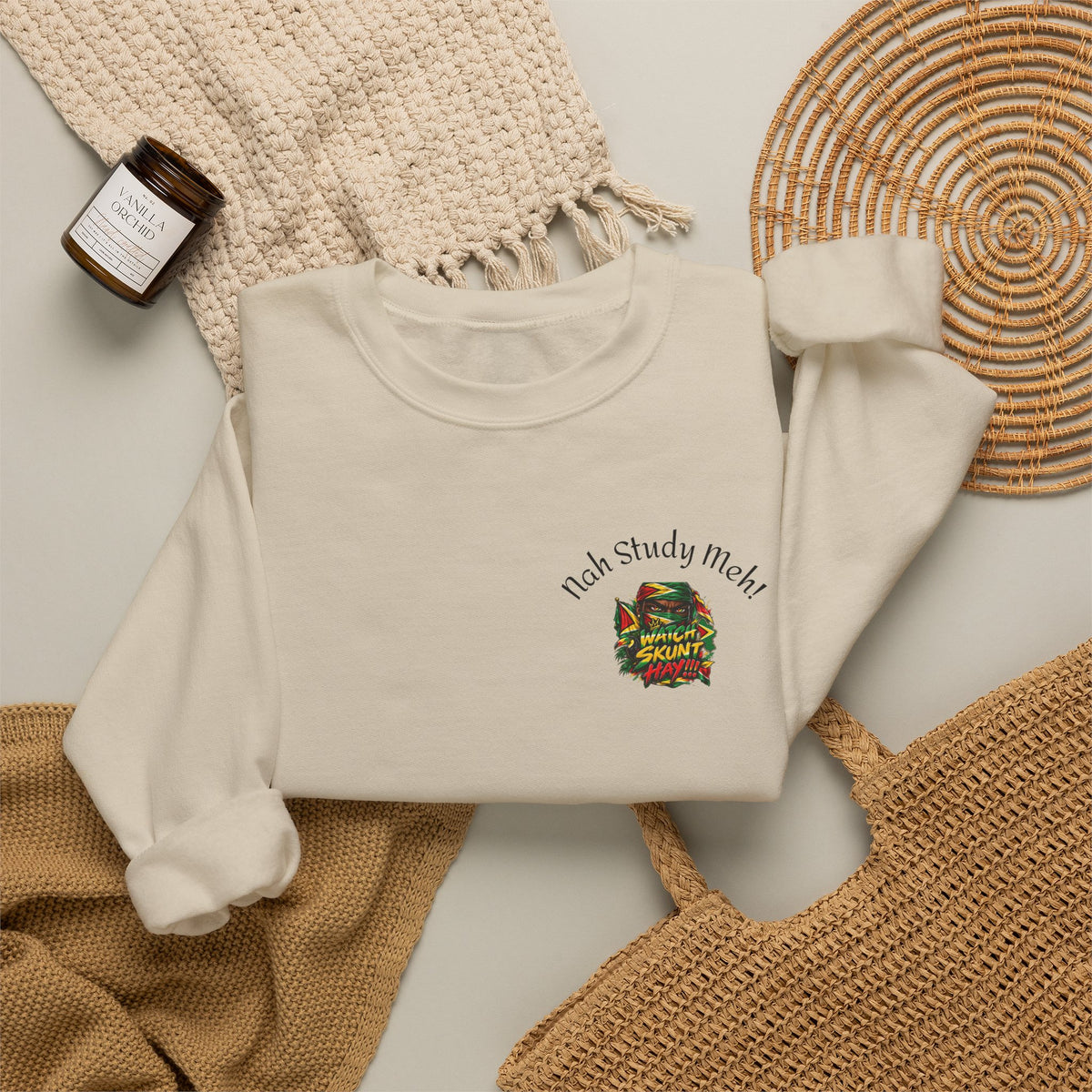 Crewneck Sweatshirt — 'Talk Slowly I'm High' Retro Skull Graphic