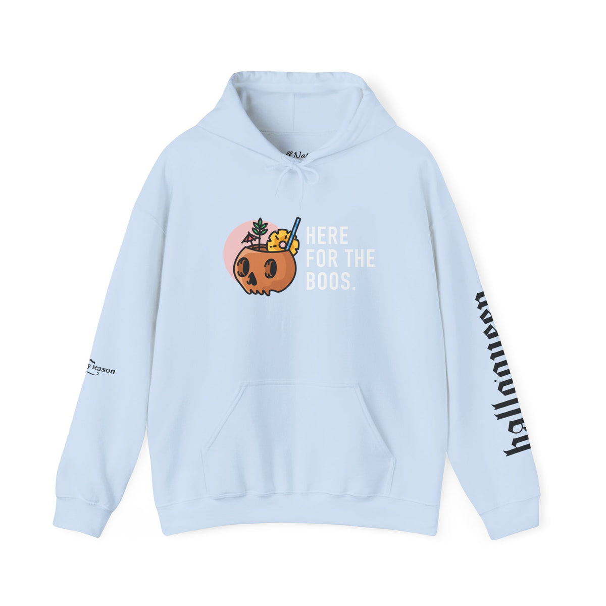 Halloween Hoodie — "Here For The Boos" Pumpkin Cocktail Graphic