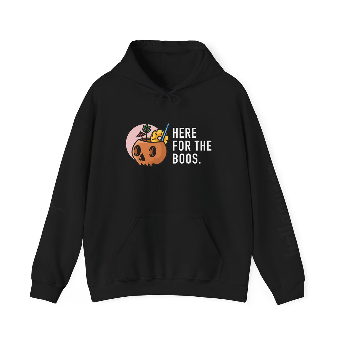 Halloween Hoodie — "Here For The Boos" Pumpkin Cocktail Graphic