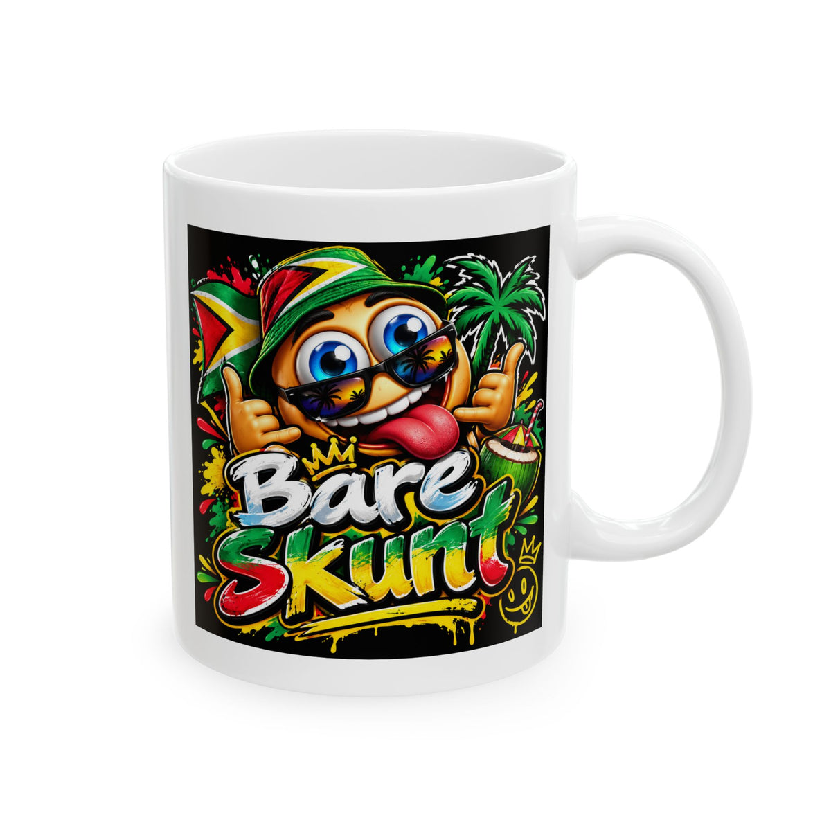 Rasta Vibes Ceramic Mug — Colorful Reggae Palm Tree & Peace Design (11oz, 15oz)