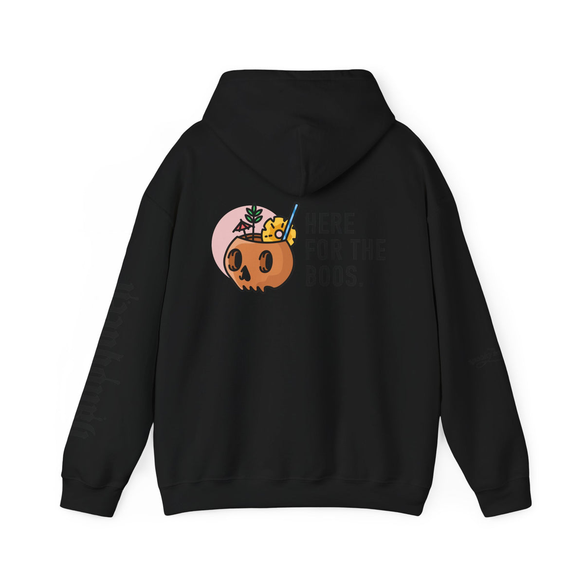 Halloween Hoodie — "Here For The Boos" Pumpkin Cocktail Graphic