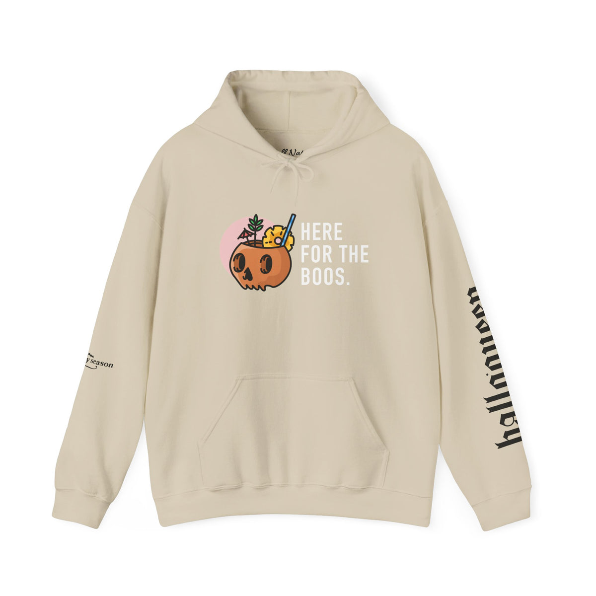 Halloween Hoodie — "Here For The Boos" Pumpkin Cocktail Graphic
