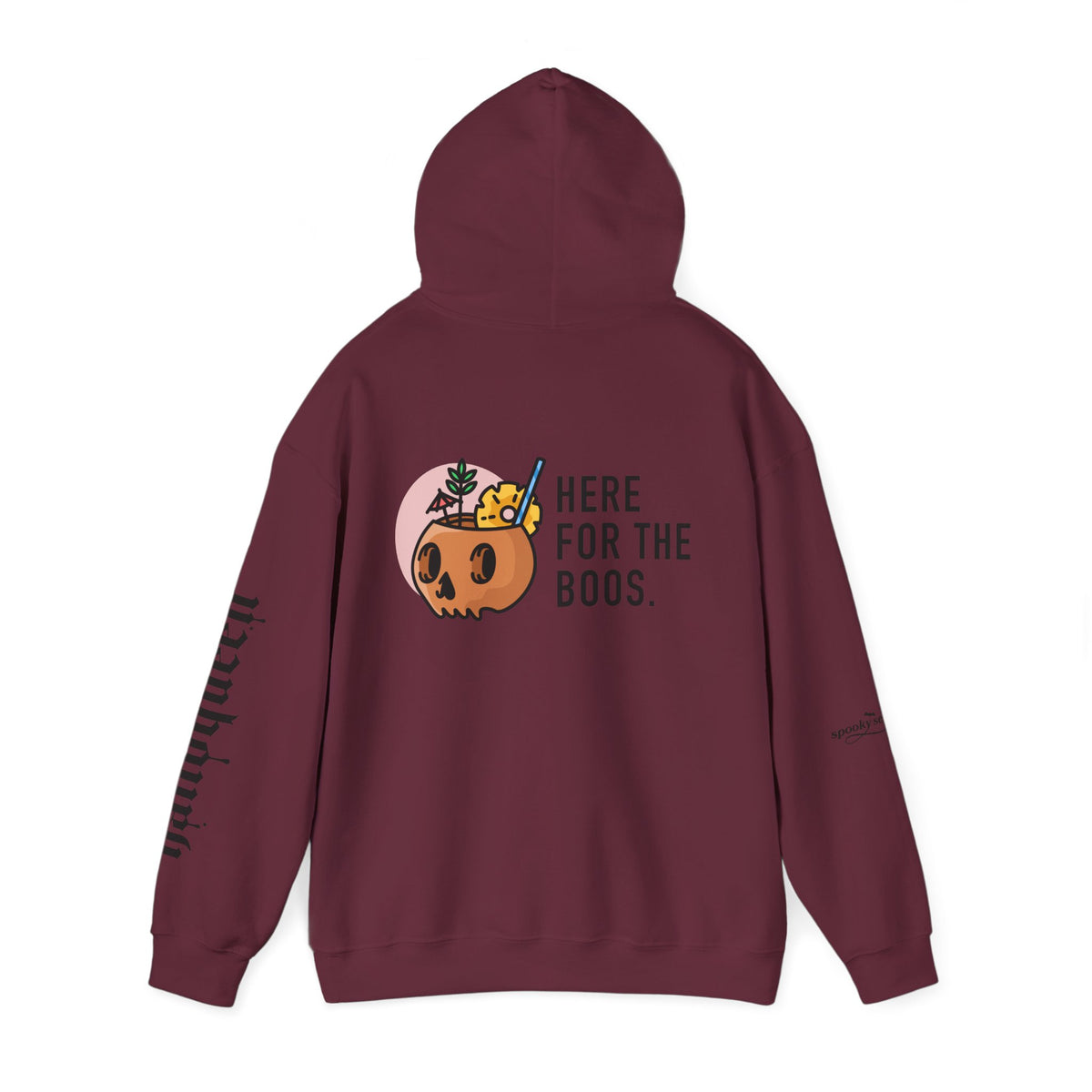 Halloween Hoodie — "Here For The Boos" Pumpkin Cocktail Graphic