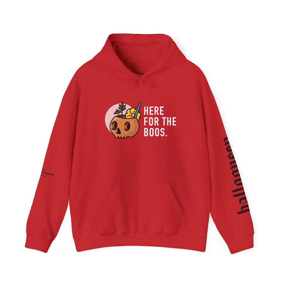 Halloween Hoodie — "Here For The Boos" Pumpkin Cocktail Graphic