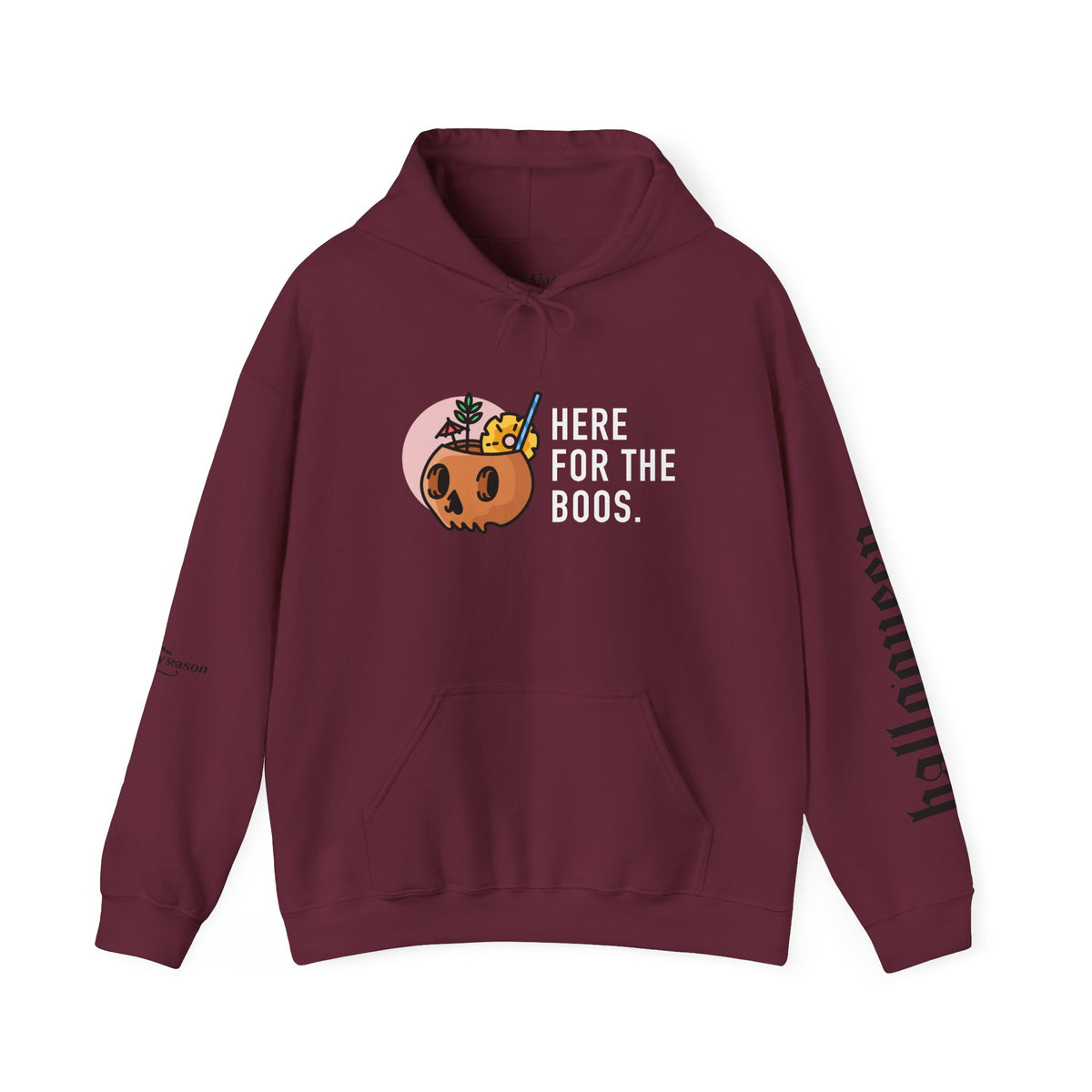 Halloween Hoodie — "Here For The Boos" Pumpkin Cocktail Graphic