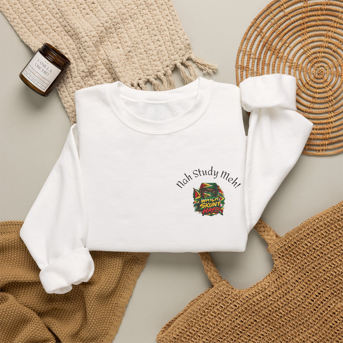 Crewneck Sweatshirt — 'Talk Slowly I'm High' Retro Skull Graphic