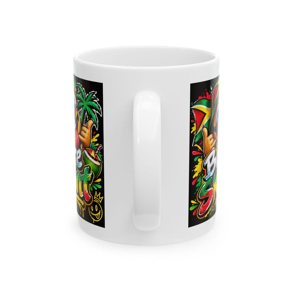 Rasta Vibes Ceramic Mug — Colorful Reggae Palm Tree & Peace Design (11oz, 15oz)