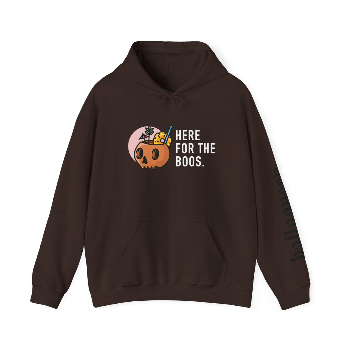 Halloween Hoodie — "Here For The Boos" Pumpkin Cocktail Graphic