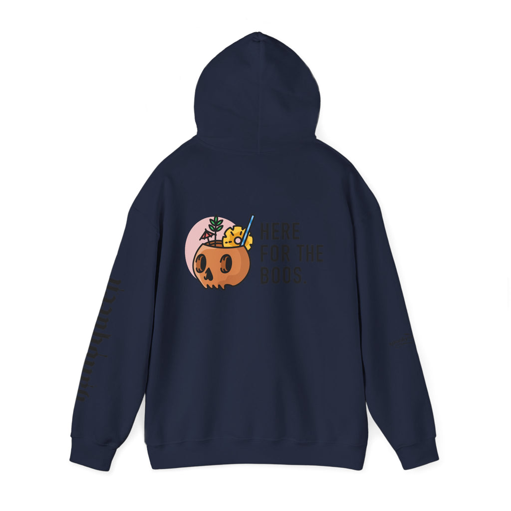 Halloween Hoodie — "Here For The Boos" Pumpkin Cocktail Graphic