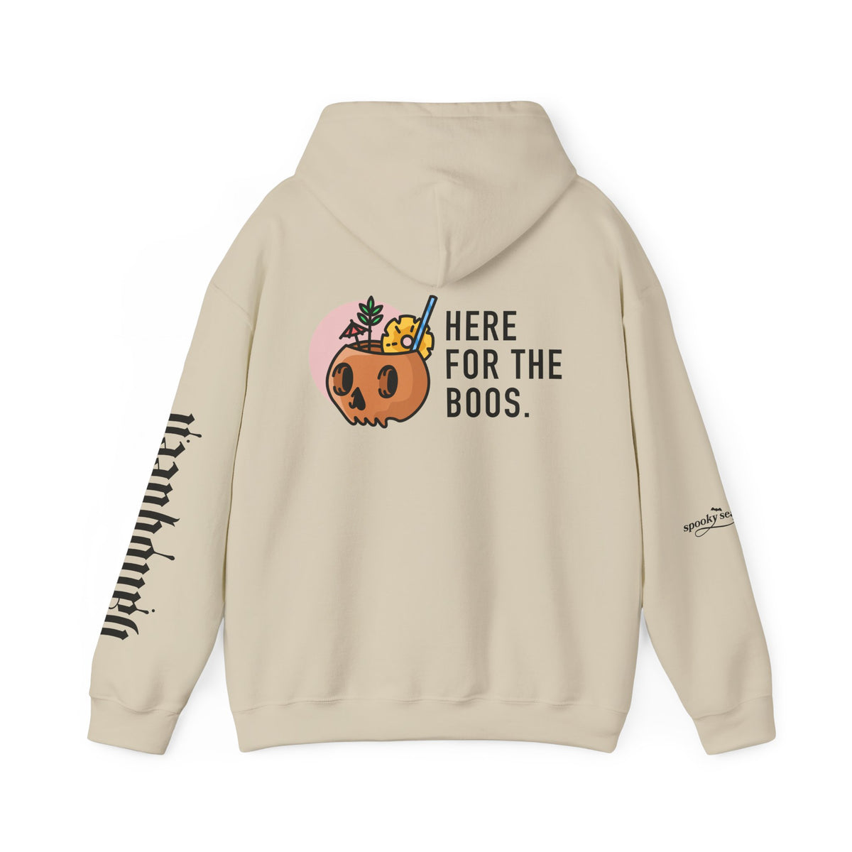 Halloween Hoodie — "Here For The Boos" Pumpkin Cocktail Graphic