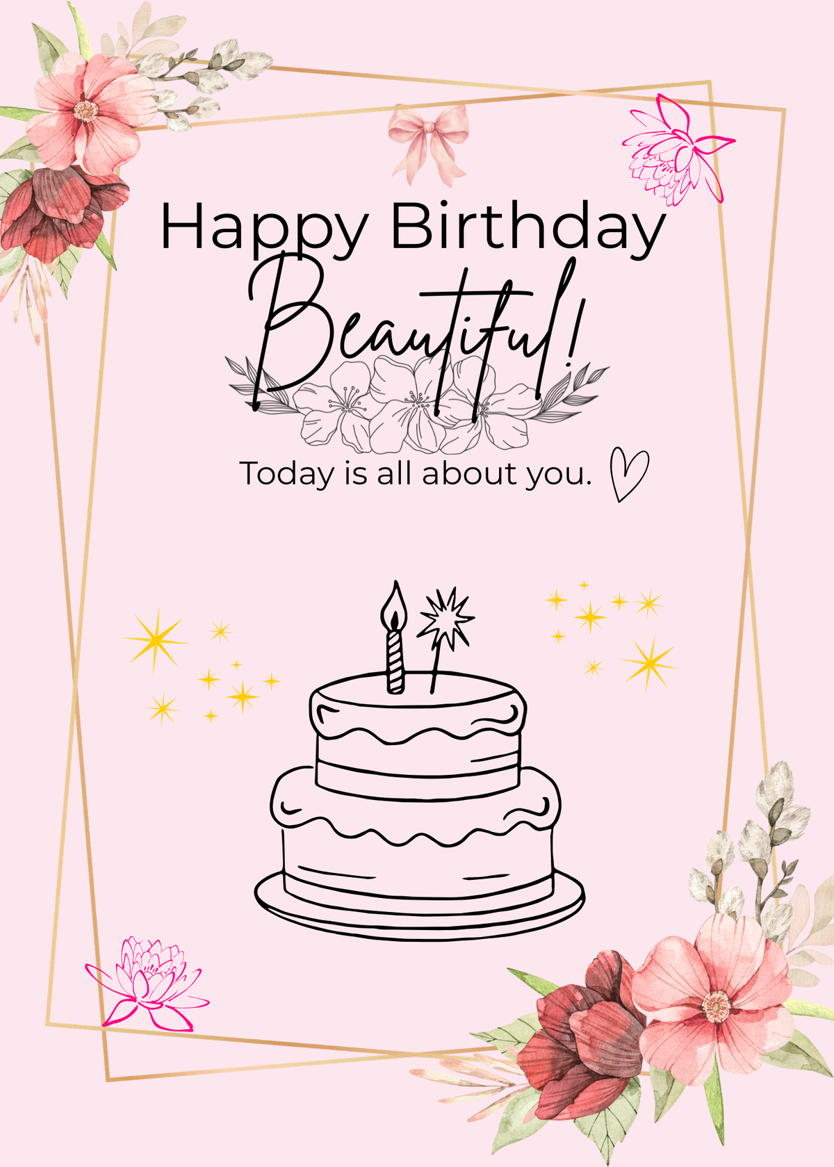 Happy Birthday, Beautiful! - Printable Birthday Card