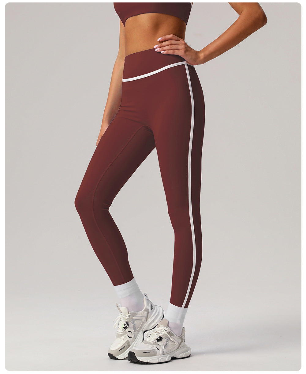 Cross-border Naked Contrast High Waist Yoga Pants Quick-drying Running Fitness Ankle-length Pants Outer Wear Tight Hip-lifting Sports Pants