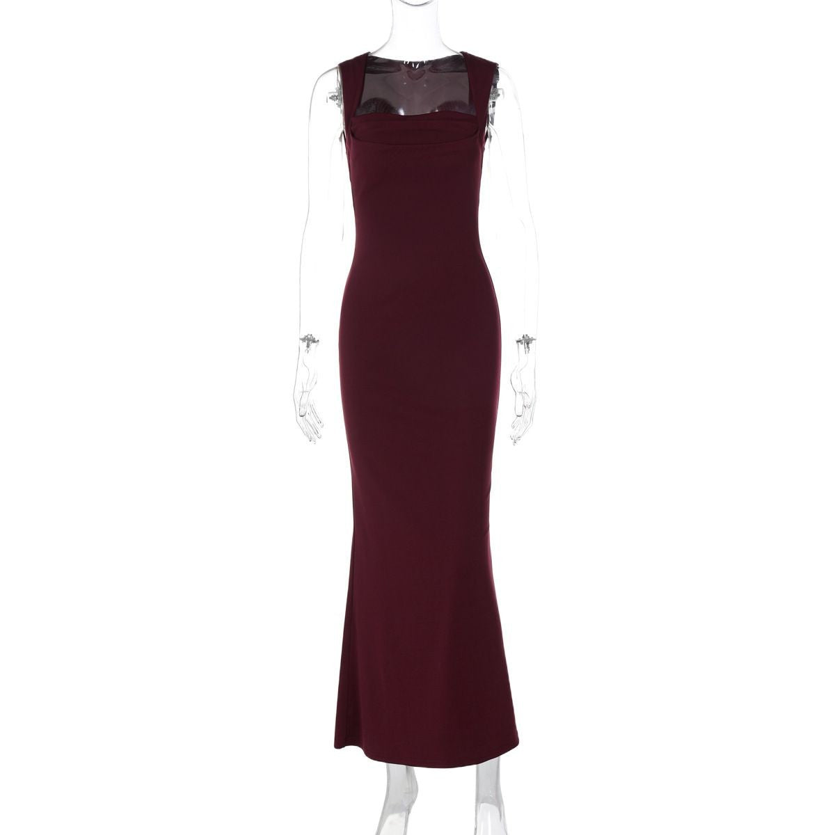 European and American Cross-Border Spring and Summer Women's Solid Color Sleeveless Square Neck Fashion Sexy Elegant Evening Slim Fit Bodycon Pencil Skirt Trendy