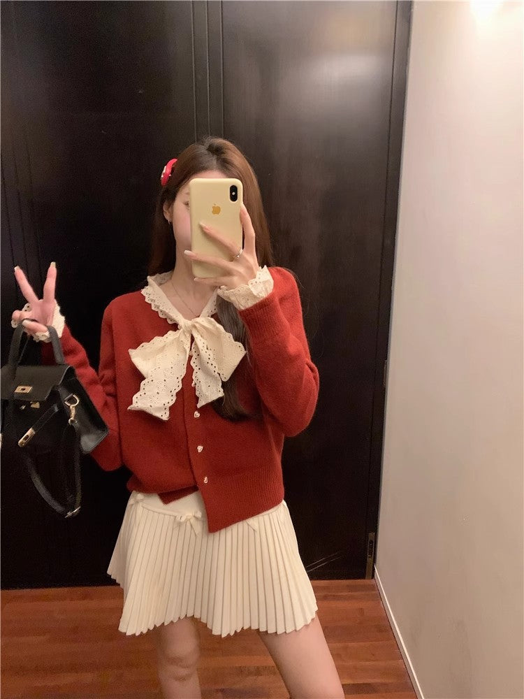 White Skirt, Bow Skirt, Black Pleated Skirt, Women's Early Autumn High-Waisted Slimming Look A-Line Skirt, Woolen Skirt
