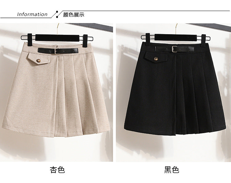 Real Shot of Autumn and Winter Skirts, Plus Size Woolen Jk High-Waisted Skirts, Petite Pleated Skirts, Black Culottes