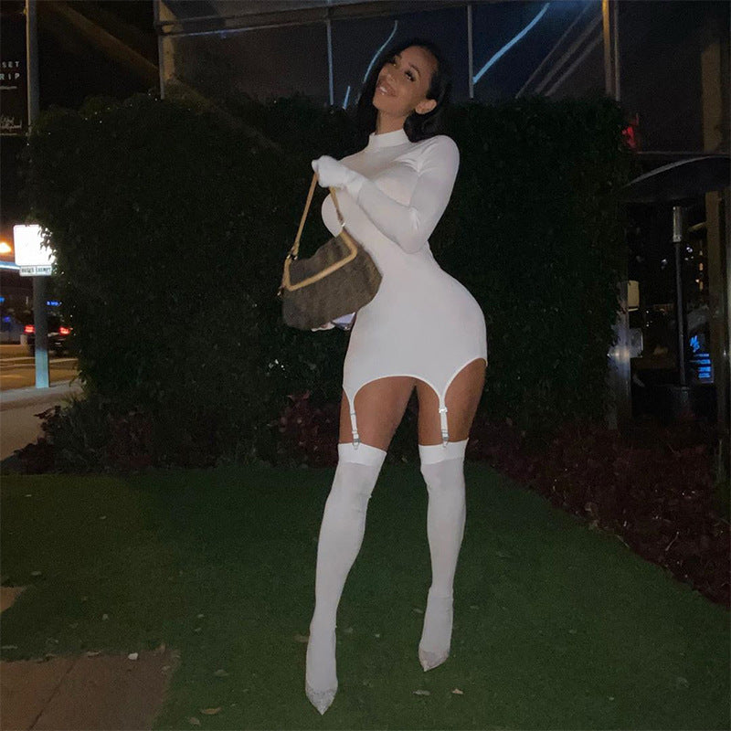 A20357D European and American Style Women's Clothing Spring New Solid Color Long-Sleeve Slim-Fit Pure Desire Bodycon Dress Wholesale
