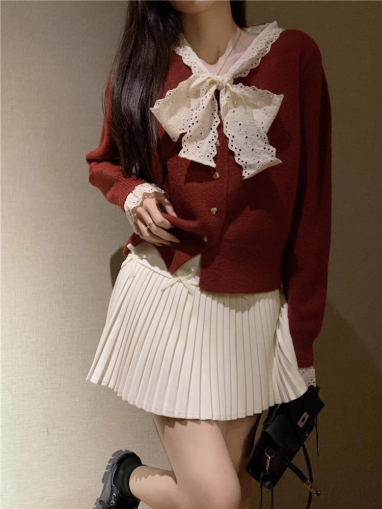 White Skirt, Bow Skirt, Black Pleated Skirt, Women's Early Autumn High-Waisted Slimming Look A-Line Skirt, Woolen Skirt