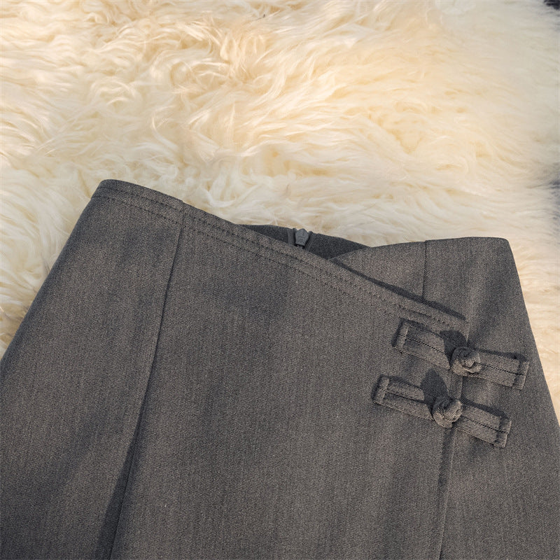 New Chinese Style National Style Pants Skirt Women's Asymmetrical 2025 Summer Fashion Suit Shorts High Waist Slimming Look A-Line Wide Leg Pants