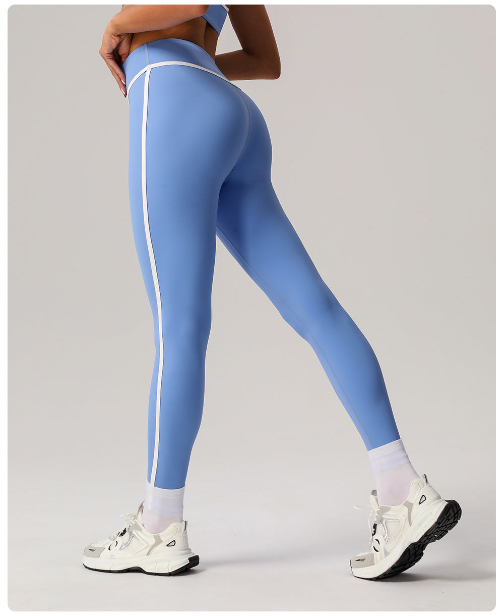 Cross-border Naked Contrast High Waist Yoga Pants Quick-drying Running Fitness Ankle-length Pants Outer Wear Tight Hip-lifting Sports Pants