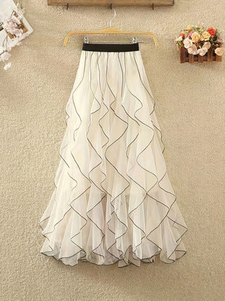 European and American Cross-Border Best-Selling Large Size Black Edge Ruffled Girls' Skirts Women's Skirts