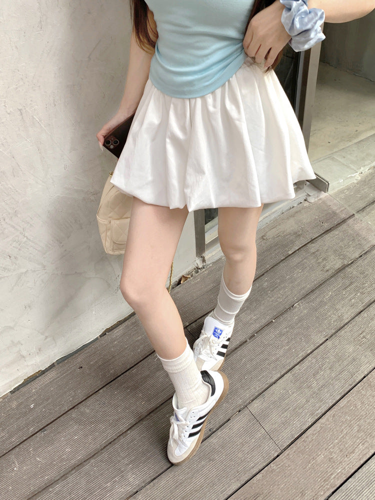 Korean Casual Versatile Cake Skirt Women's Summer New Sweet White Flower Bud Tutu Skirt Anti-Exposure Short Skirt