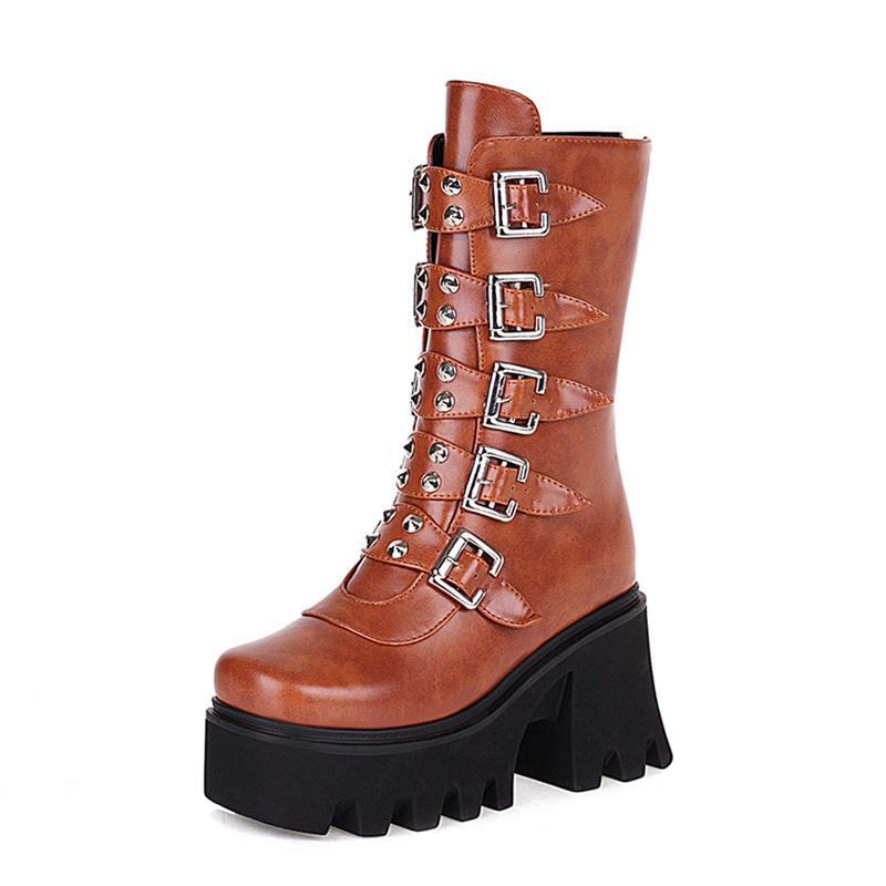 Martin Boots Women's High-heeled Motorcycle Boots Foreign Trade Autumn and Winter New Arrival Boots Thick-soled Short Boots Women's Punk Style Mid-heeled Boots