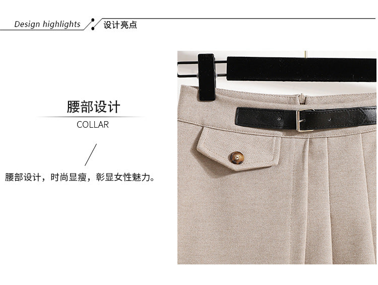 Real Shot of Autumn and Winter Skirts, Plus Size Woolen Jk High-Waisted Skirts, Petite Pleated Skirts, Black Culottes