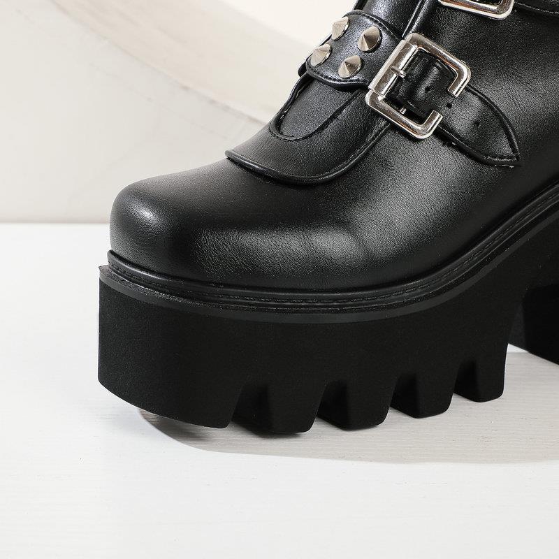 Martin Boots Women's High-heeled Motorcycle Boots Foreign Trade Autumn and Winter New Arrival Boots Thick-soled Short Boots Women's Punk Style Mid-heeled Boots