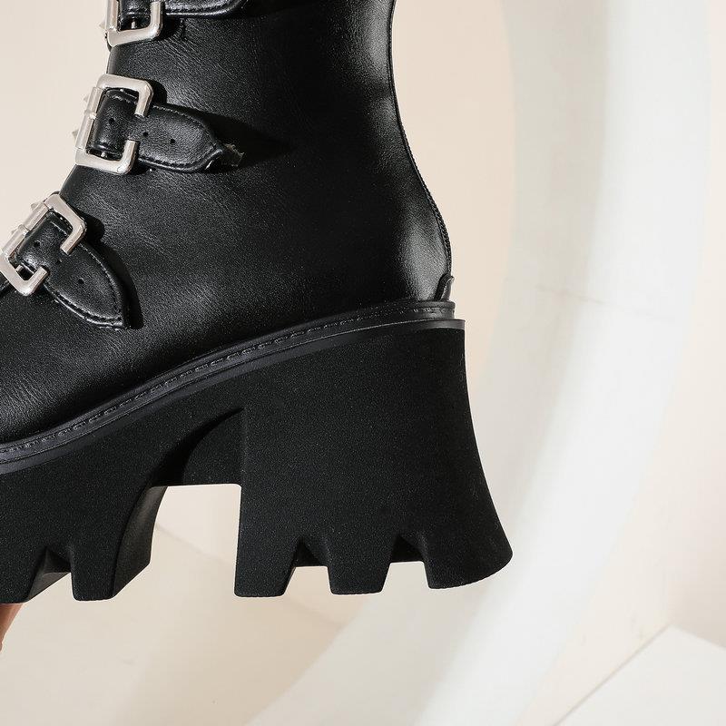 Martin Boots Women's High-heeled Motorcycle Boots Foreign Trade Autumn and Winter New Arrival Boots Thick-soled Short Boots Women's Punk Style Mid-heeled Boots