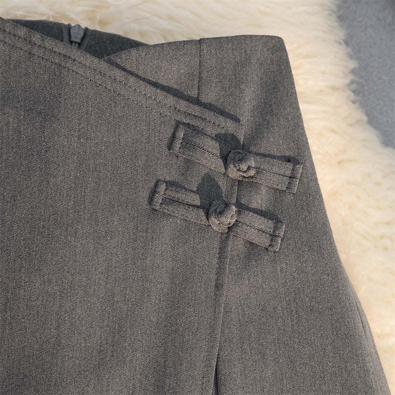 New Chinese Style National Style Pants Skirt Women's Asymmetrical 2025 Summer Fashion Suit Shorts High Waist Slimming Look A-Line Wide Leg Pants
