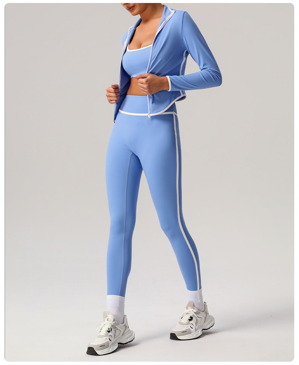 Cross-border Naked Contrast High Waist Yoga Pants Quick-drying Running Fitness Ankle-length Pants Outer Wear Tight Hip-lifting Sports Pants