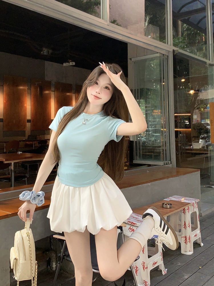Korean Casual Versatile Cake Skirt Women's Summer New Sweet White Flower Bud Tutu Skirt Anti-Exposure Short Skirt