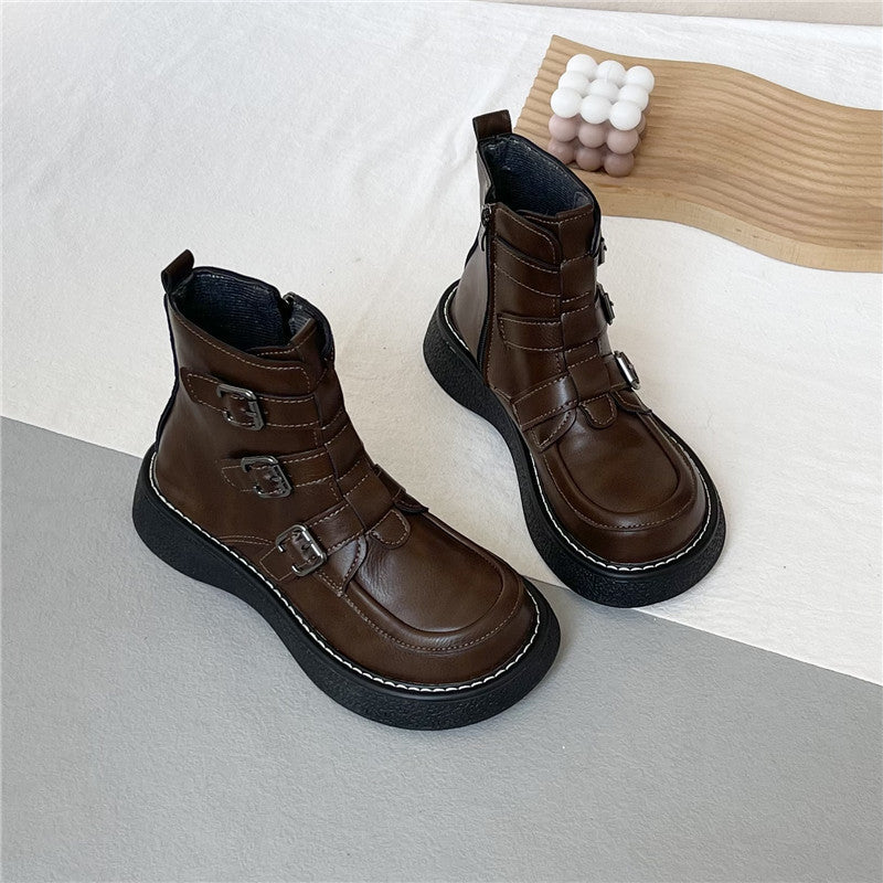 Z Autumn and Winter New Cotton Boots Short Thick-Soled Platform Shoes Forest Style College Style Small Leather Shoes Single Boots Short Martin Boots for Women