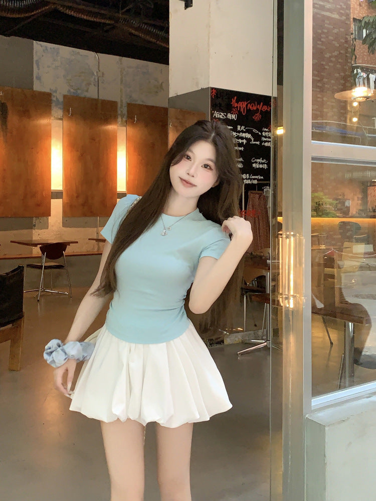 Korean Casual Versatile Cake Skirt Women's Summer New Sweet White Flower Bud Tutu Skirt Anti-Exposure Short Skirt