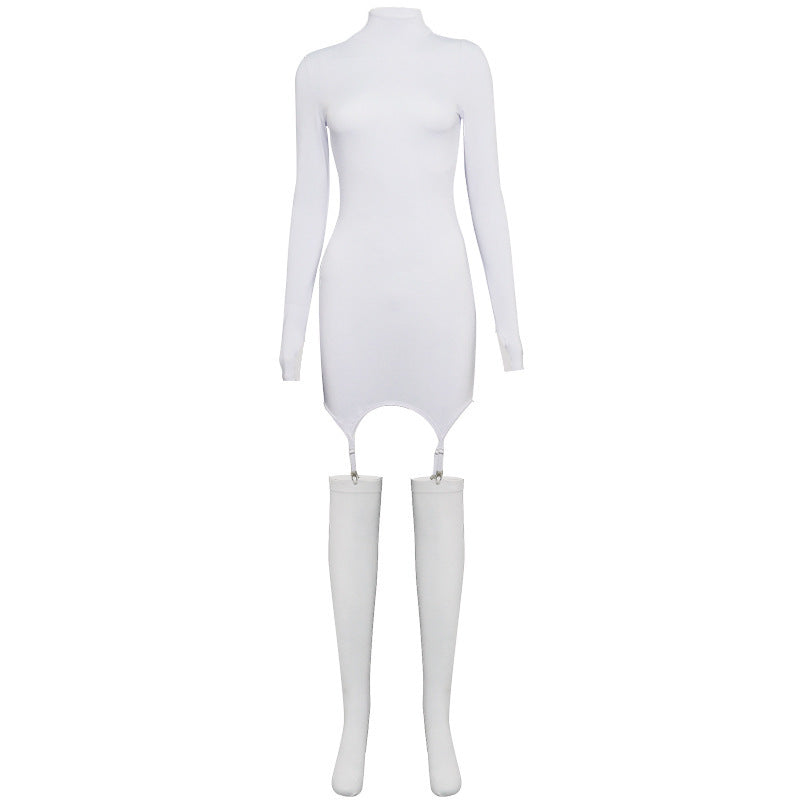 A20357D European and American Style Women's Clothing Spring New Solid Color Long-Sleeve Slim-Fit Pure Desire Bodycon Dress Wholesale