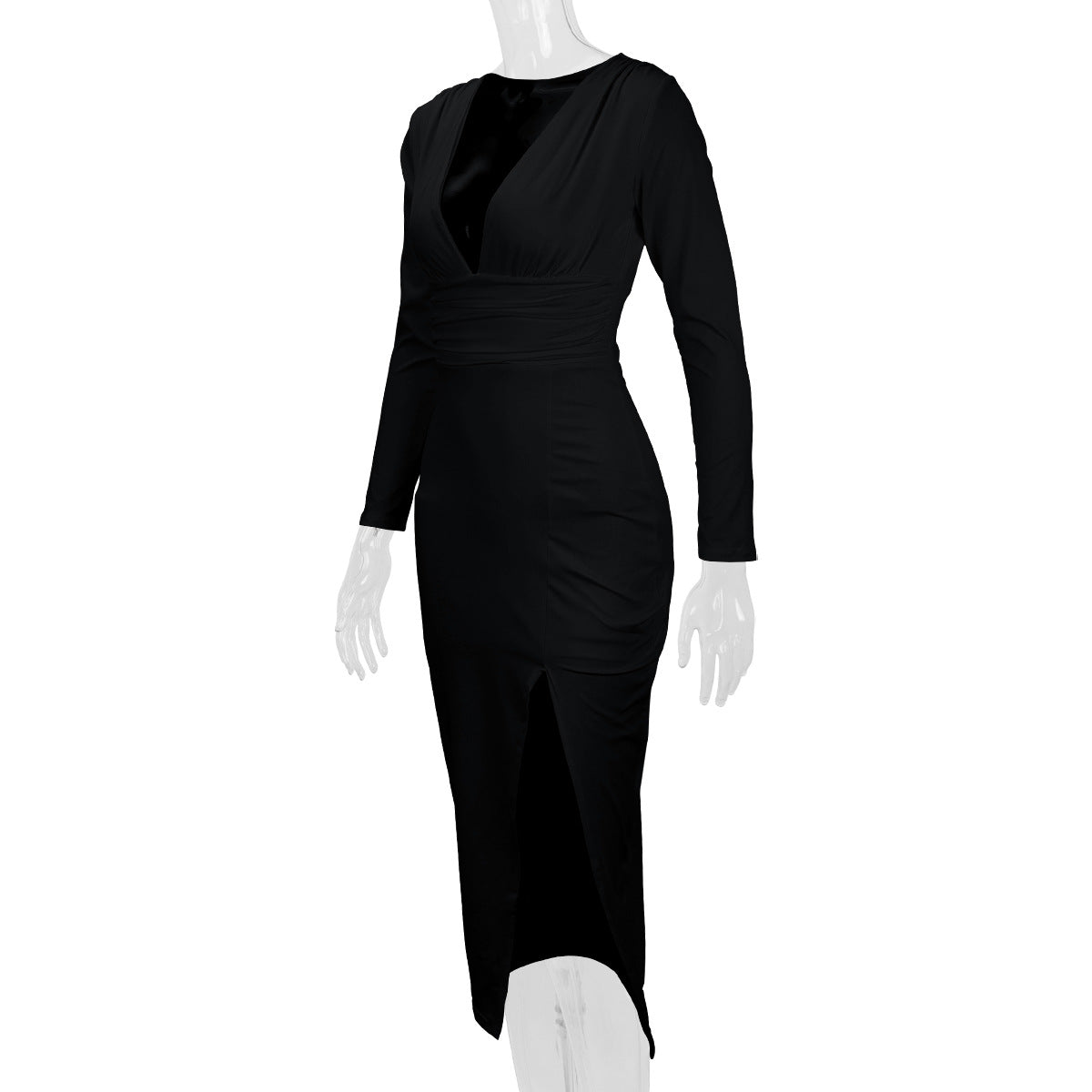 2026 Autumn and Winter New Cross-Border Long Dress European and American Style Sexy Bodycon Slim Fit Slit V-Neck Long Sleeve Dress