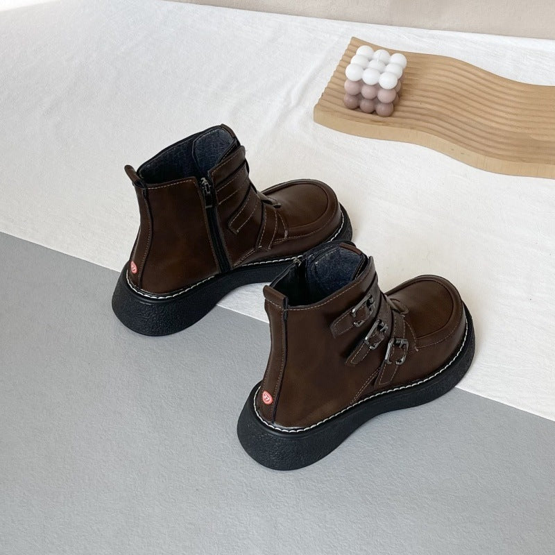 Z Autumn and Winter New Cotton Boots Short Thick-Soled Platform Shoes Forest Style College Style Small Leather Shoes Single Boots Short Martin Boots for Women