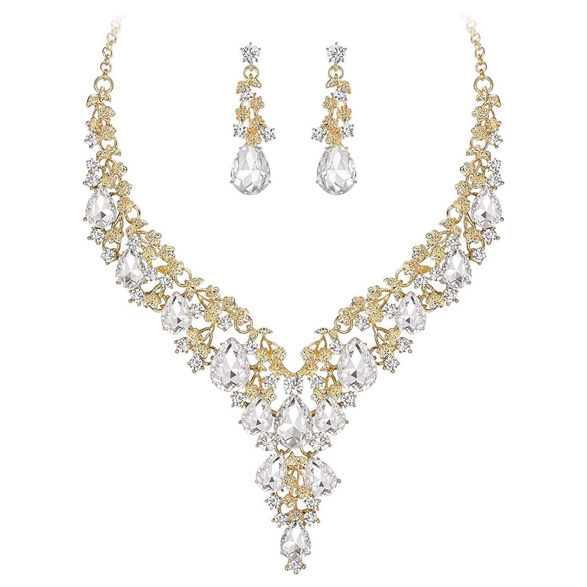 Factory Direct Sales of Cross-Border Popular Water Drop Necklace and Earrings Jewelry Sets, Wedding Dresses, Evening Wear, New Jewelry Accessories
