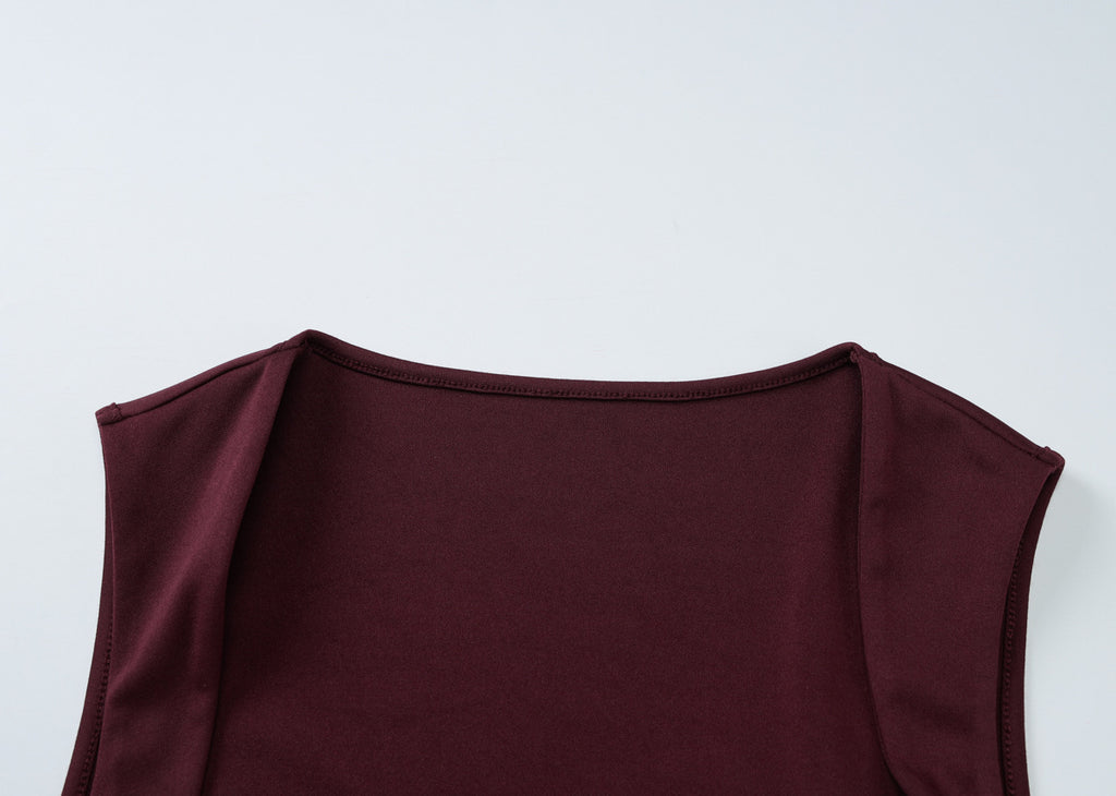 European and American Cross-Border Spring and Summer Women's Solid Color Sleeveless Square Neck Fashion Sexy Elegant Evening Slim Fit Bodycon Pencil Skirt Trendy