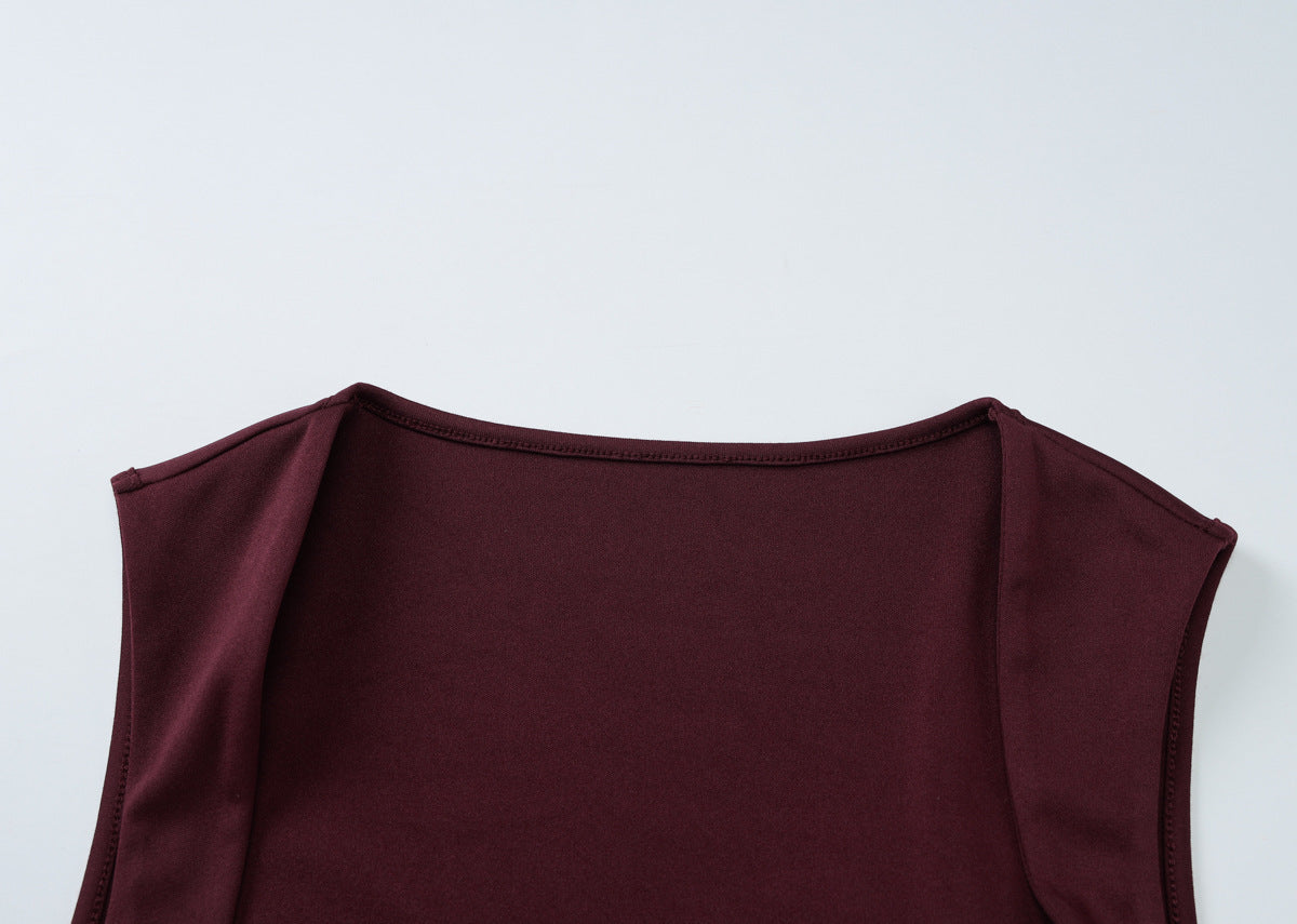 European and American Cross-Border Spring and Summer Women's Solid Color Sleeveless Square Neck Fashion Sexy Elegant Evening Slim Fit Bodycon Pencil Skirt Trendy
