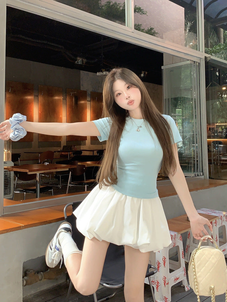 Korean Casual Versatile Cake Skirt Women's Summer New Sweet White Flower Bud Tutu Skirt Anti-Exposure Short Skirt