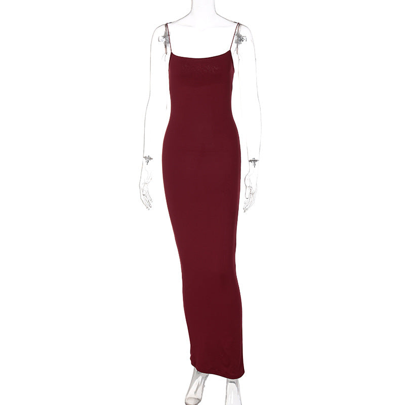 European and American 2022 Summer New Women's Clothing ins Sexy Strap Elegant Strap Long Dress Fashion Slim-fit Dress for Women