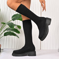 New Foreign Trade Spring and Autumn Elastic Slim Boots Mid-Calf Long Boots Women's Elastic Boots Chunky Heel Knit Sock Boots Slimming Versatile