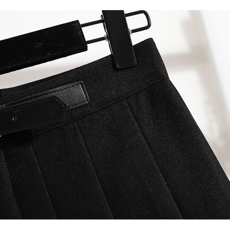 Real Shot of Autumn and Winter Skirts, Plus Size Woolen Jk High-Waisted Skirts, Petite Pleated Skirts, Black Culottes