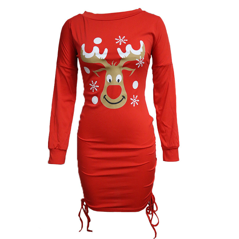 FD168 spot Amazon explosions women's 2022 autumn and winter Christmas long sleeve dress pleated hip dress women