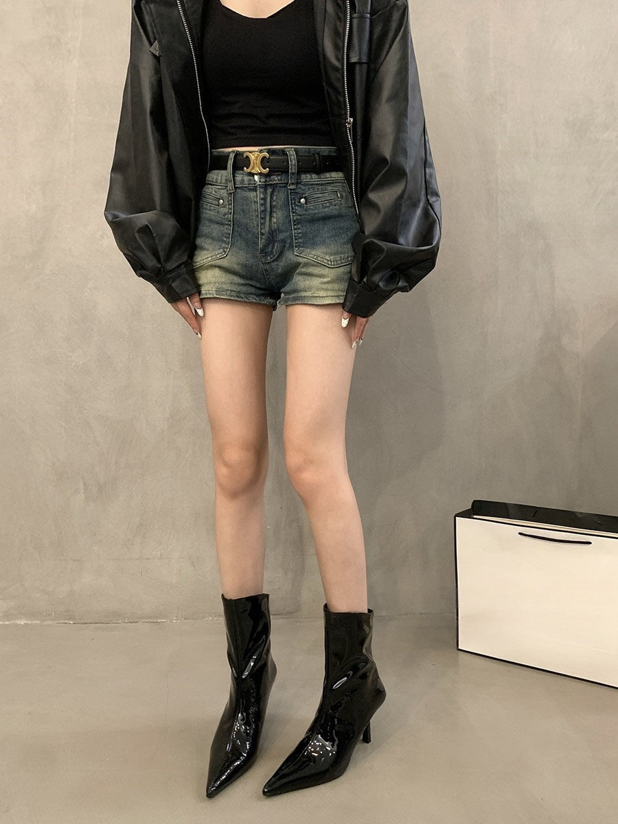 Pointed Toe Patent Leather Red Short Boots for Women 2025 Spring & Fall New Slim Stiletto Short Boots High Heels Slim Boots Nude Boots